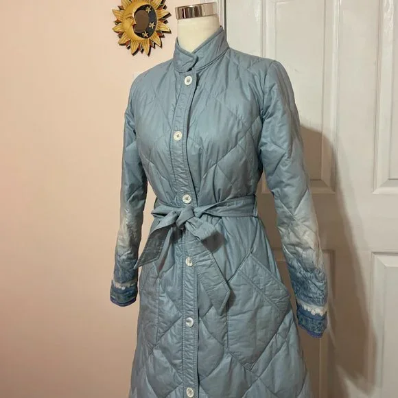Vintage 70s Goose Downfilled Quilted Pastel blue floor length winter jacket! - Picture 11 of 15